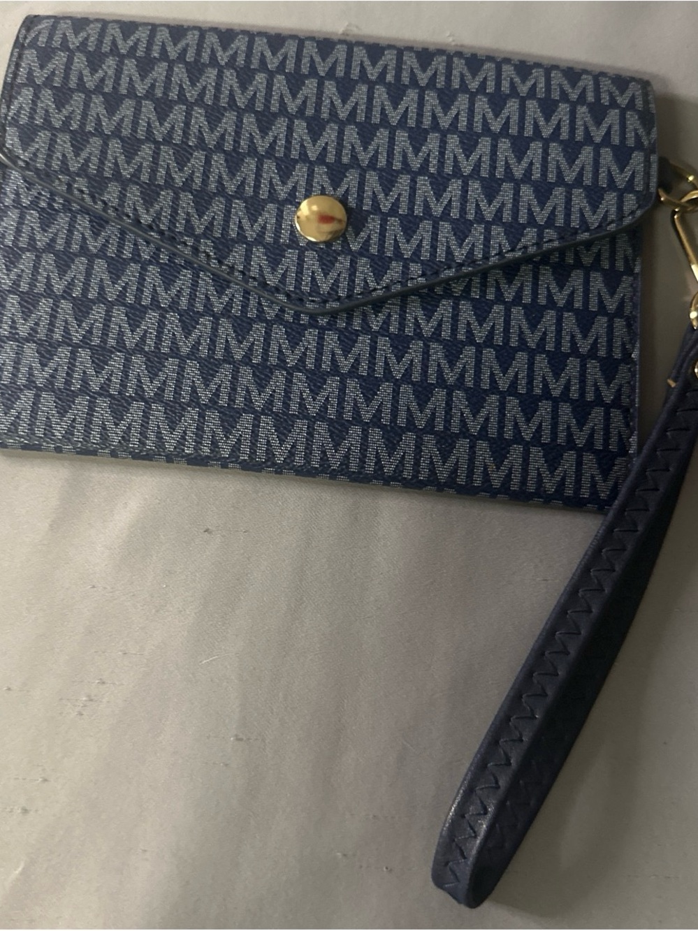 Monogram Envelope Wristlet Clutch in Navy